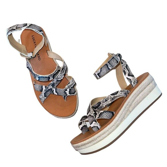 Lucky Brand Sandals Espadrille Wedge 6M Platform Jakina Snakeskin 36.5 Strappy - Picture 1 of 11